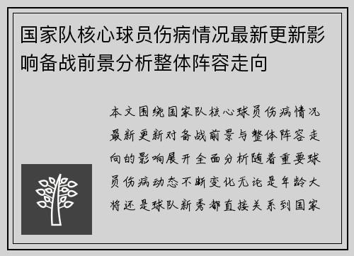 国家队核心球员伤病情况最新更新影响备战前景分析整体阵容走向